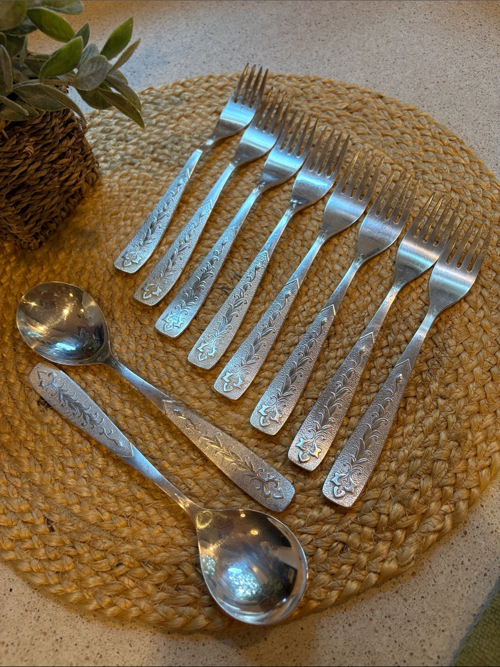 (8) Vintage Melchior Forks & (2) Spoons - MNCH USSR Silverplate